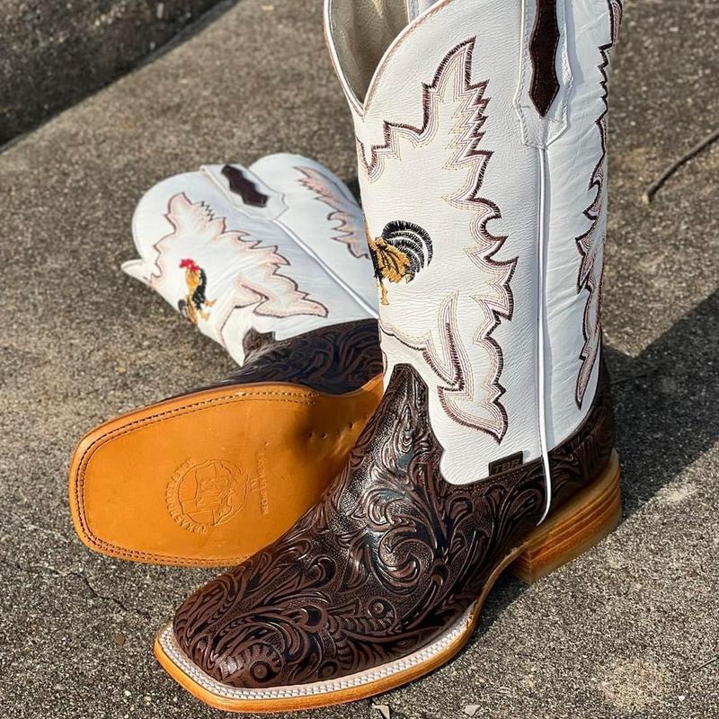 MENS BROWN WHITE WESTERN BOOTS