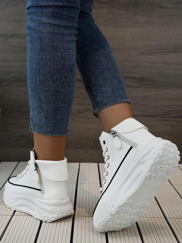 Women's Fashionable Lace Up Mid Top Platform Sneakers, Casual Comfortable Round Toe Sports Shoes for Daily Wear, Female All-match Shoes for Daily Wear