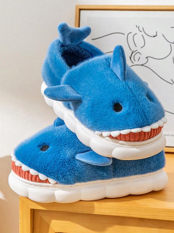 Men's Cute Shark Design Slippers, Cartoon Animal Design Plush Bedroom Slippers, Warm & Cozy Home Slippers for Fall & Winter Wear, Creative Gift