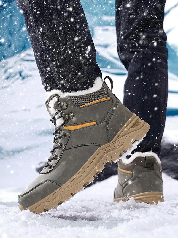 Men's Casual Contrast Faux Fur Lined Snow Boots, Warm & Non-slip Ankle Boots for Outdoor Activities, Fashionable Winter Shoes for Men