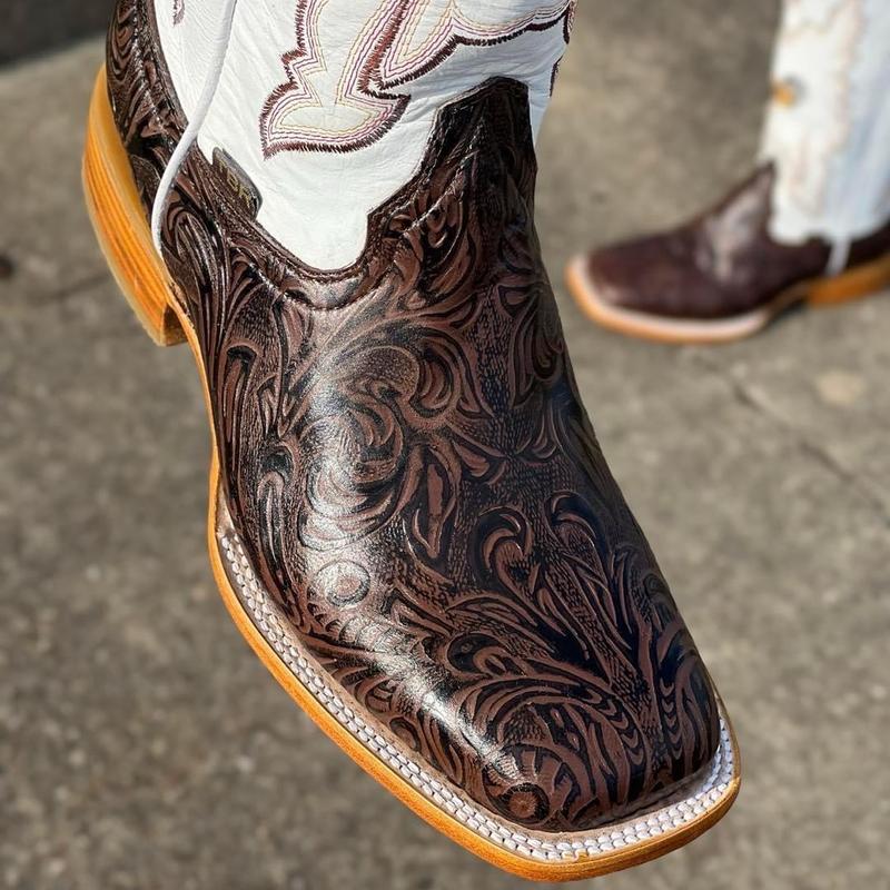 MENS BROWN WHITE WESTERN BOOTS