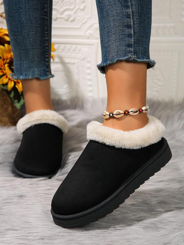 Women's Solid Color Plush Design Slip on Snow Boots, Casual Warm Fluffy Ankle Boots for Fall & Winter, Female All-match Round Toe Shoes for Daily Wear, Boots for Women