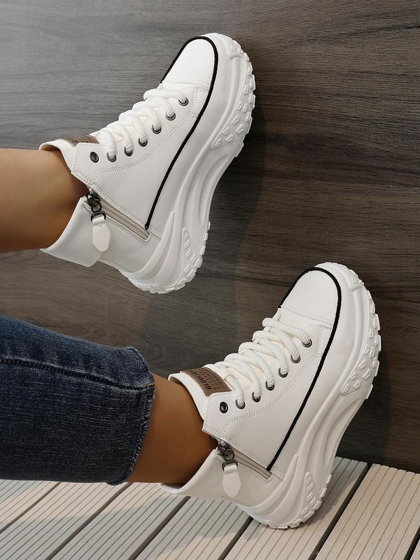 Women's Fashionable Lace Up Mid Top Platform Sneakers, Casual Comfortable Round Toe Sports Shoes for Daily Wear, Female All-match Shoes for Daily Wear