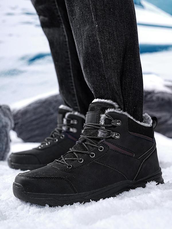 Men's Casual Contrast Faux Fur Lined Snow Boots, Warm & Non-slip Ankle Boots for Outdoor Activities, Fashionable Winter Shoes for Men