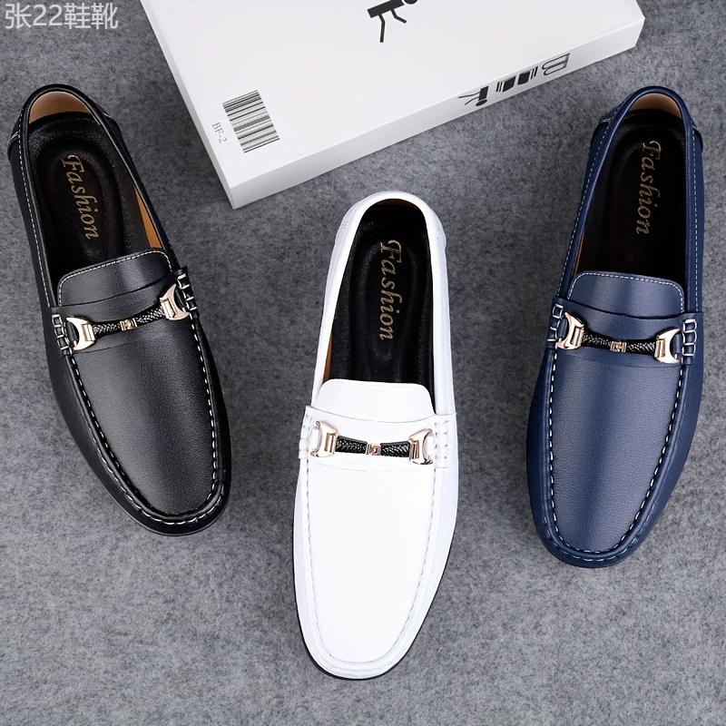 Men's Solid Moc Toe Penny Loafers With Split Cowhide Uppers, Wear-resistant Lightweight Slip On Comfy Shoes, Middle Aged Men's Footwear Boy Walking Shoes Flat Leather Rubber Slipon