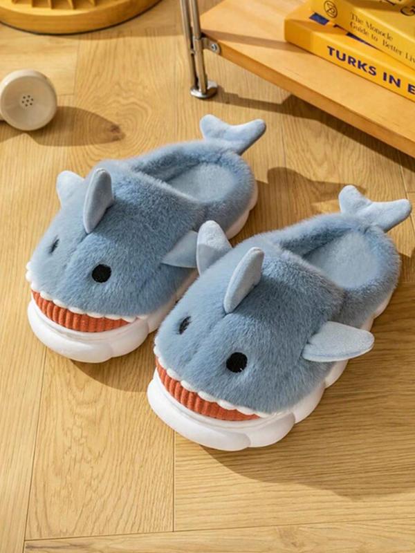 Men's Cute Shark Design Slippers, Cartoon Animal Design Plush Bedroom Slippers, Warm & Cozy Home Slippers for Fall & Winter Wear, Creative Gift