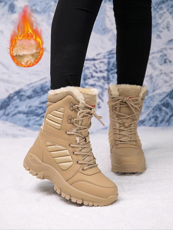 Women's Fashionable Patchwork Lace Up Snow Boots, Casual Comfortable Warm Thick Sole Boots for Winter, Female All-match Round Toe Shoes for Daily Wear