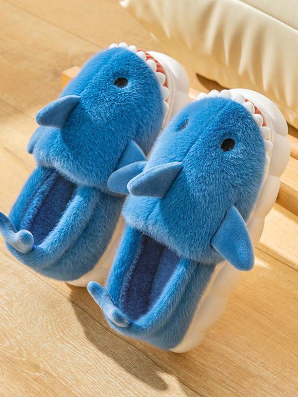 Men's Cute Shark Design Slippers, Cartoon Animal Design Plush Bedroom Slippers, Warm & Cozy Home Slippers for Fall & Winter Wear, Creative Gift