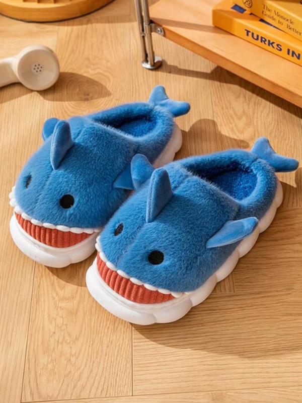 Men's Cute Shark Design Slippers, Cartoon Animal Design Plush Bedroom Slippers, Warm & Cozy Home Slippers for Fall & Winter Wear, Creative Gift