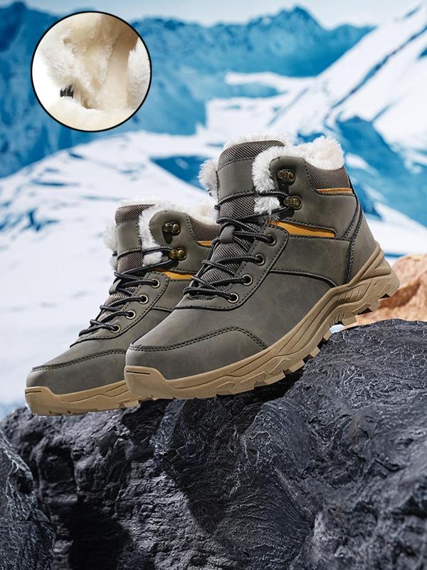 Men's Casual Contrast Faux Fur Lined Snow Boots, Warm & Non-slip Ankle Boots for Outdoor Activities, Fashionable Winter Shoes for Men