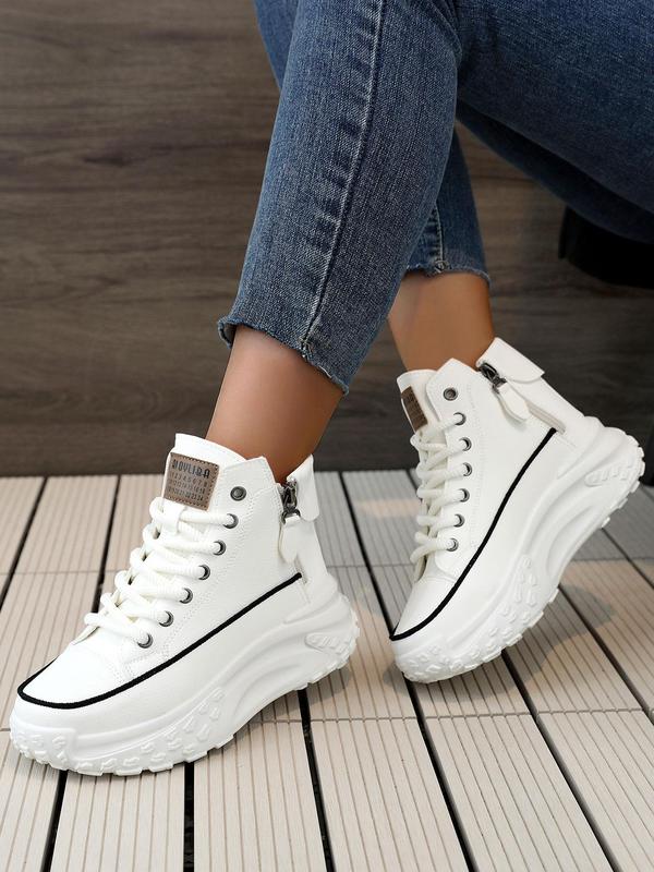 Women's Fashionable Lace Up Mid Top Platform Sneakers, Casual Comfortable Round Toe Sports Shoes for Daily Wear, Female All-match Shoes for Daily Wear