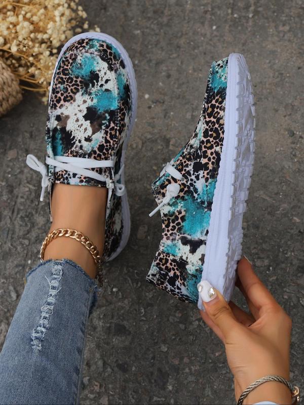 Summer 2024 Fashion Colorblock Leopard Print Low Top Sneakers, Casual Comfortable Slip on Shoes, for Work & Daily Wear, Girl's Walking Shoes, Shoes for Women