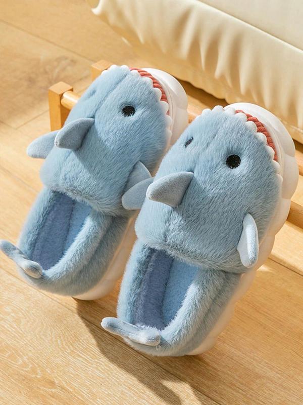 Men's Cute Shark Design Slippers, Cartoon Animal Design Plush Bedroom Slippers, Warm & Cozy Home Slippers for Fall & Winter Wear, Creative Gift