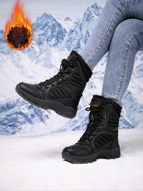 Women's Fashionable Patchwork Lace Up Snow Boots, Casual Comfortable Warm Thick Sole Boots for Winter, Female All-match Round Toe Shoes for Daily Wear