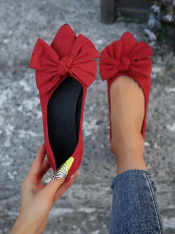 Women's Elegant Bowknot Design Slip on Flats, Trendy Pointed Toe Flat Shoes, Fashionable Shoes for Daily Wear