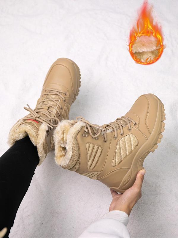 Women's Fashionable Patchwork Lace Up Snow Boots, Casual Comfortable Warm Thick Sole Boots for Winter, Female All-match Round Toe Shoes for Daily Wear