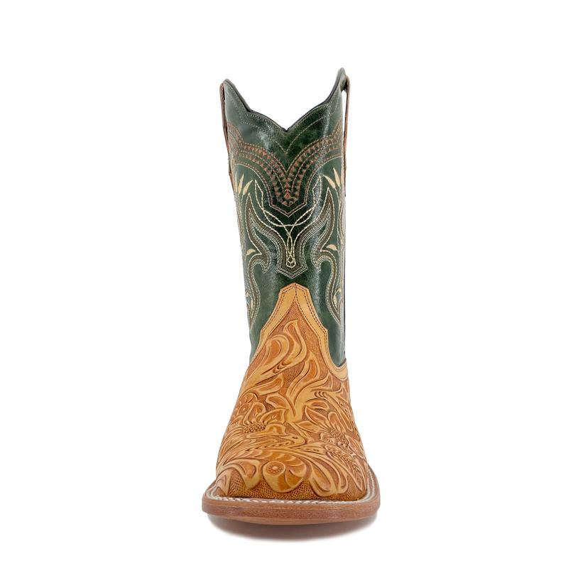 Men Bulldog Hand Tooled Boot - Floral Natural