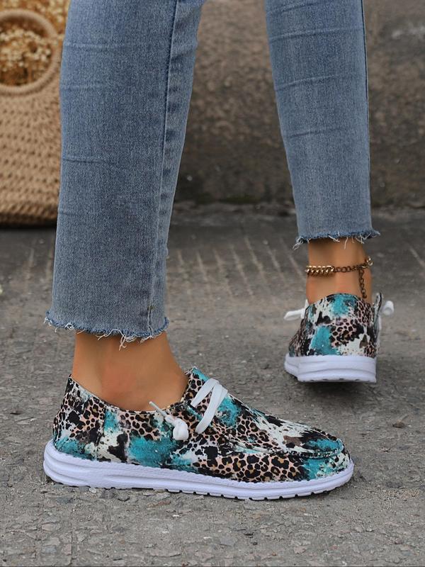 Summer 2024 Fashion Colorblock Leopard Print Low Top Sneakers, Casual Comfortable Slip on Shoes, for Work & Daily Wear, Girl's Walking Shoes, Shoes for Women