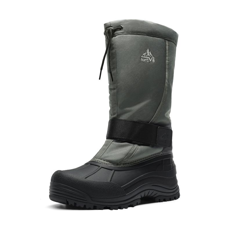 NORTIV8 Men's Tall Snow Boots - Waterproof, Insulated Leather, Fur Lining, Round Toe, Cuban Heel