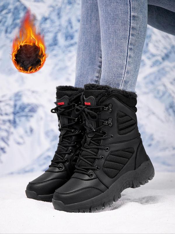 Women's Fashionable Patchwork Lace Up Snow Boots, Casual Comfortable Warm Thick Sole Boots for Winter, Female All-match Round Toe Shoes for Daily Wear