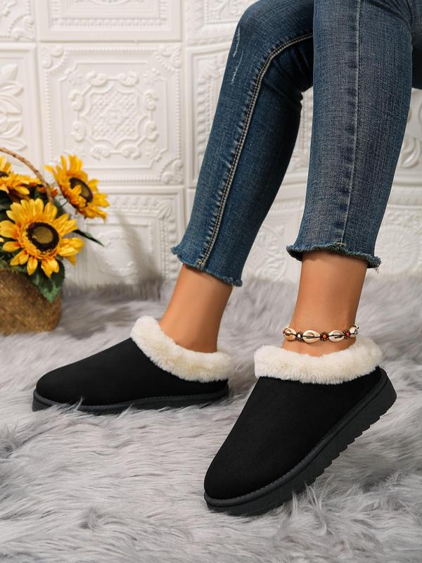 Women's Solid Color Plush Design Slip on Snow Boots, Casual Warm Fluffy Ankle Boots for Fall & Winter, Female All-match Round Toe Shoes for Daily Wear, Boots for Women