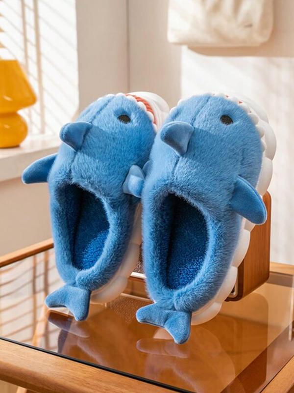 Men's Cute Shark Design Slippers, Cartoon Animal Design Plush Bedroom Slippers, Warm & Cozy Home Slippers for Fall & Winter Wear, Creative Gift