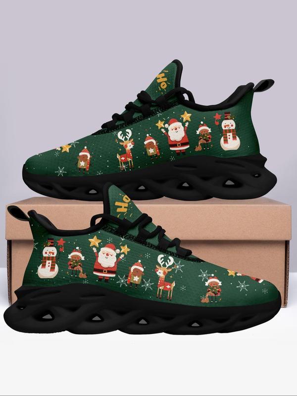 Men's Christmas Themed Lace Up Front Sneakers, Casual Comfortable Sports Running Shoes, Male All-match Round Toe Chunky Sneakers for Daily Life