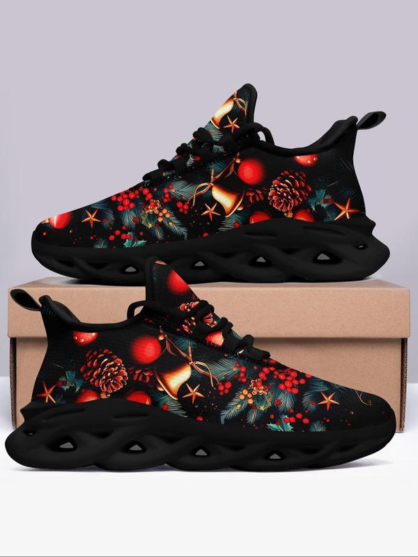 Men's Christmas Themed Lace Up Front Sneakers, Casual Comfortable Sports Running Shoes, Male All-match Round Toe Chunky Sneakers for Daily Life