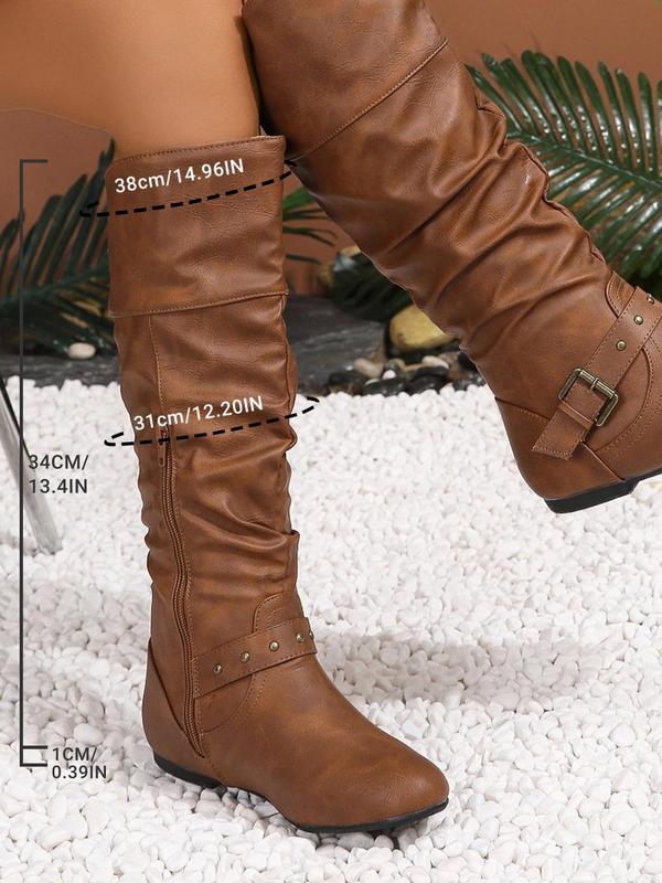 Women's Fashionable Solid Color Ruched Design Boots, Casual Comfortable Zipper Design Knee Boots for Daily Wear, Lightweight All-match Boots for Fall & Winter Thigh High Boots