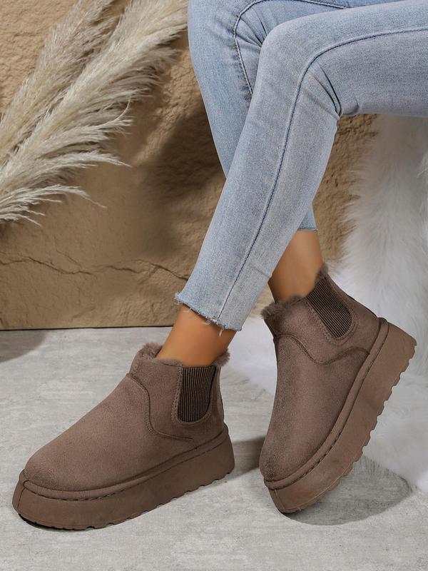 Women's Solid Color Ankle Boots, Casual Warm Fluffy Lined Boots for Fall & Winter, Female All-match Round Toe Shoes for Daily Wear