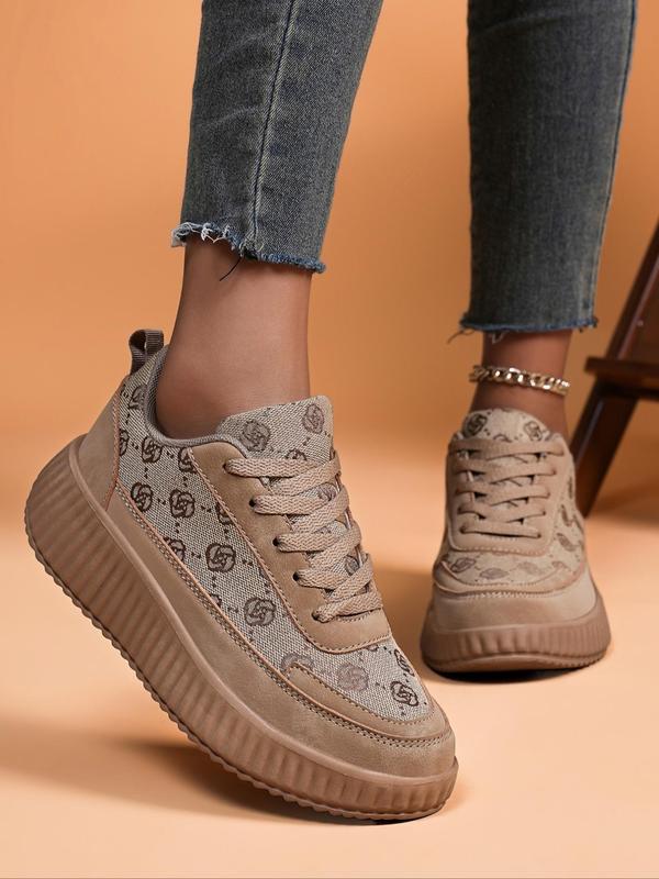 Women's Fashionable Lace Up Platform Sneakers, Casual Comfortable Sports Shoes for Daily Wear, Female All-match Round Toe Shoes for Daily Wear