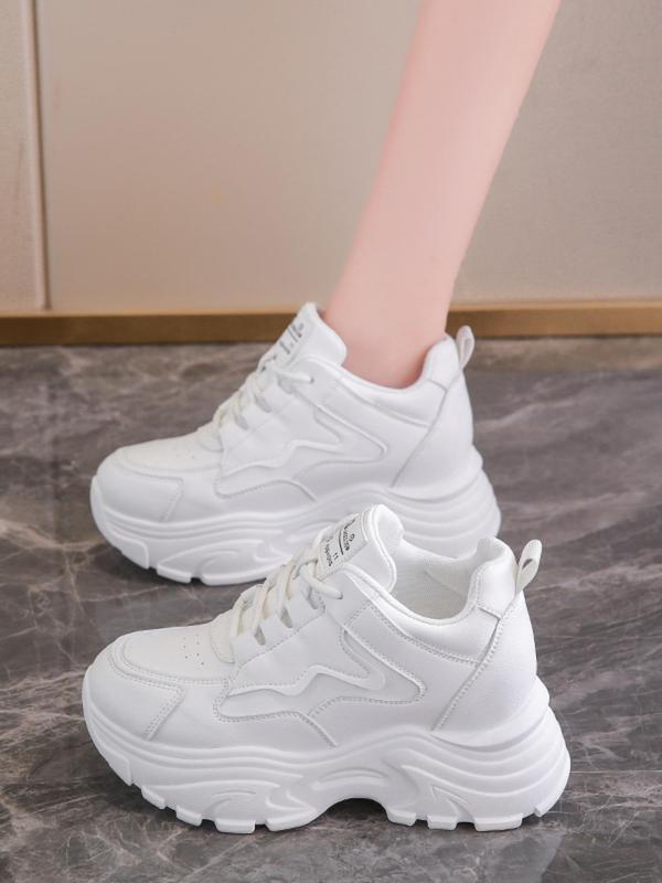 Women's Fashionable Lace Up Low Top Platform Sneakers, Casual Comfortable Breathable Sports Shoes, Female All-match Chunky Shoes for Daily Wear