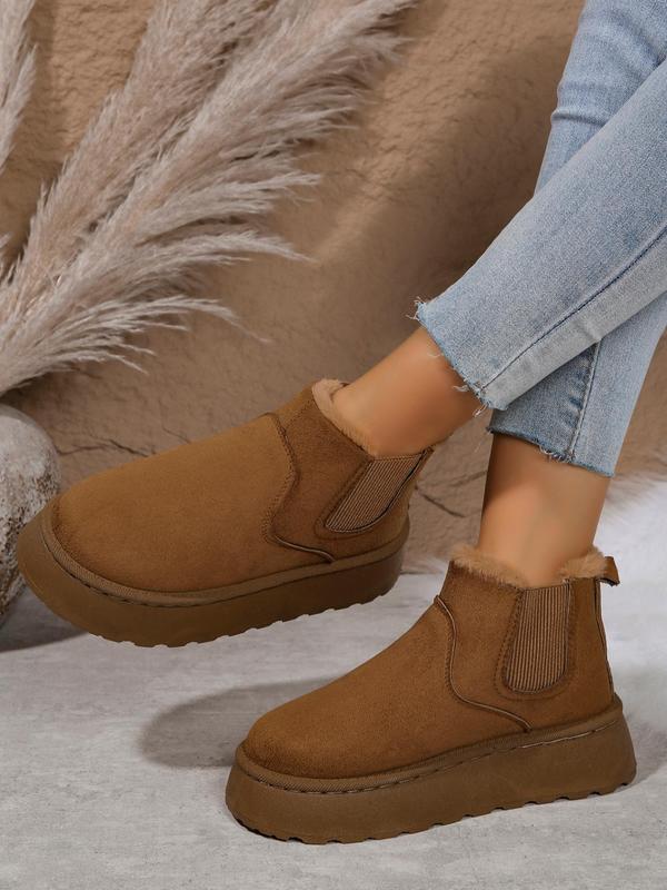 Women's Solid Color Ankle Boots, Casual Warm Fluffy Lined Boots for Fall & Winter, Female All-match Round Toe Shoes for Daily Wear