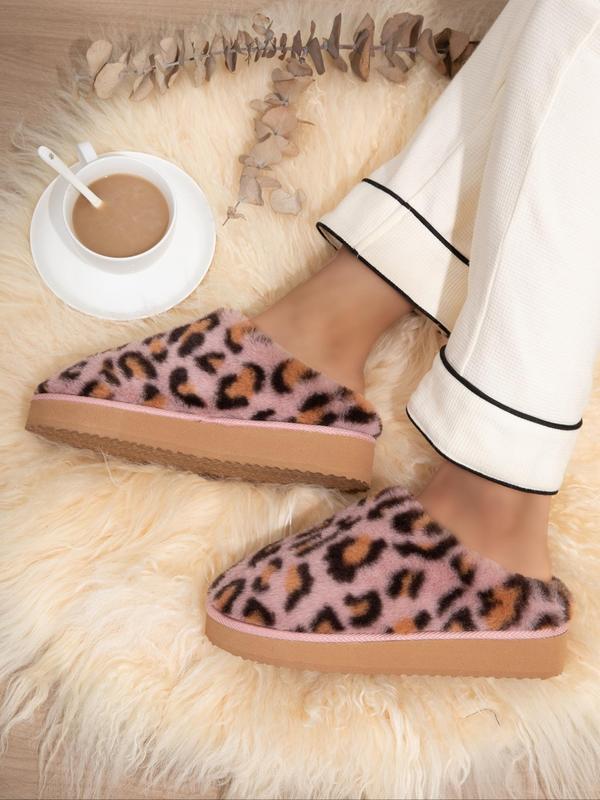 Women's Leopard Print Fluffy Plush Slippers, Soft Comfy Home Slippers, Warm Slippers for Indoor & Outdoor Use for Fall & Winter