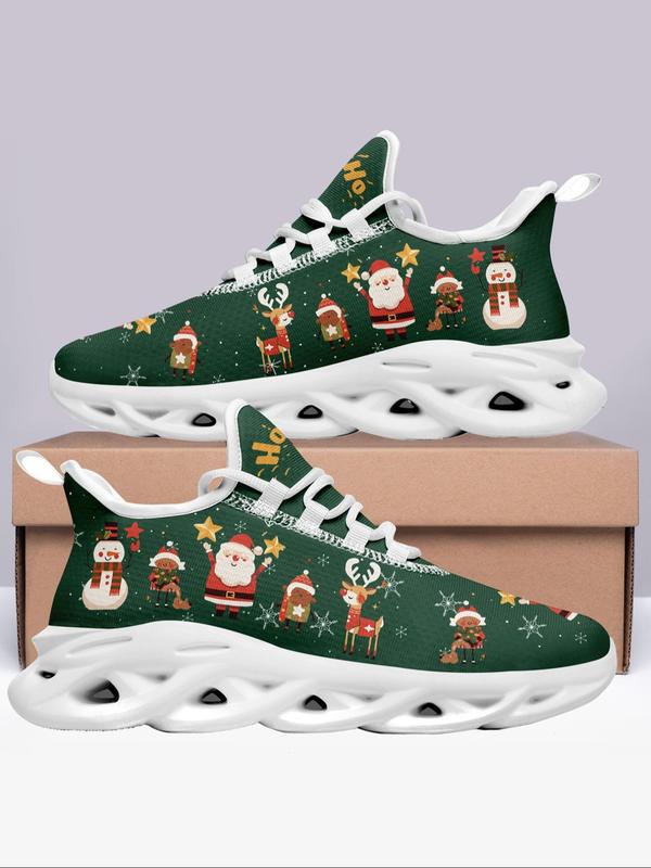 Men's Christmas Themed Lace Up Front Sneakers, Casual Comfortable Sports Running Shoes, Male All-match Round Toe Chunky Sneakers for Daily Life