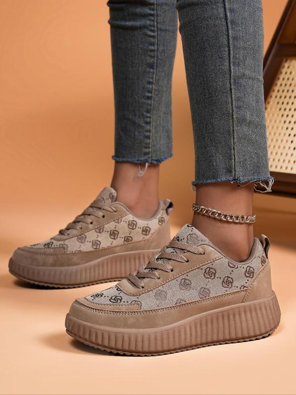 Women's Fashionable Lace Up Platform Sneakers, Casual Comfortable Sports Shoes for Daily Wear, Female All-match Round Toe Shoes for Daily Wear