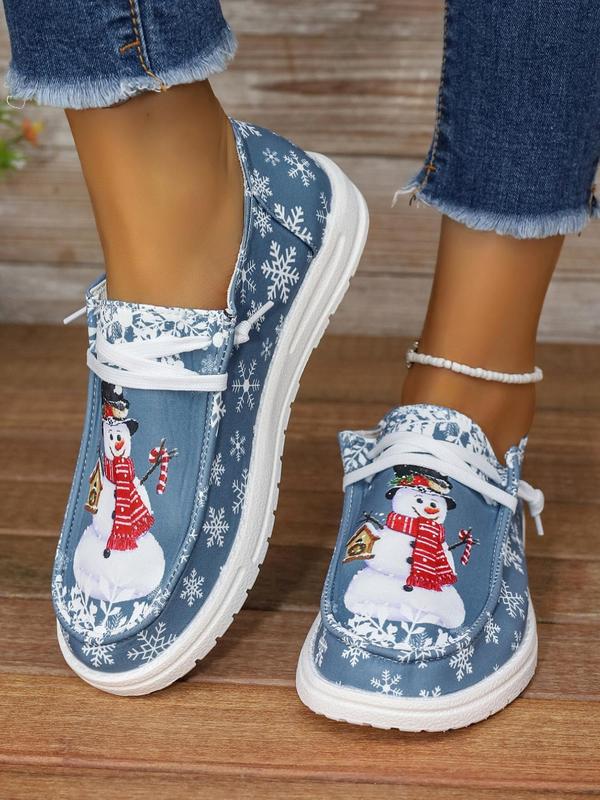 Women's Christmas Snowman Print Lace Up Low Top Sneakers, Casual Comfortable Sports Shoes, Female All-match Round Toe Shoes for Daily Wear