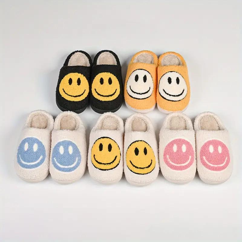 Cozy Smile Fuzzy Slippers - Soft Fabric Upper, Non-Slip TPR Sole, Slip-On Design, Warm and Plush for Winter, Casual Smile Pattern, FabricInsole, Positioning Printing, All-Season Wear