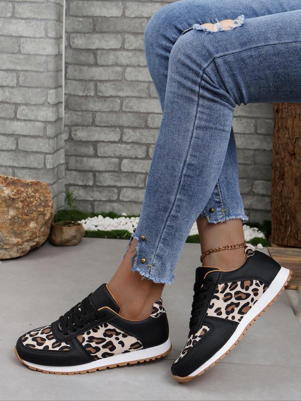 Fashion Leopard Pattern Lace Up Low Top Sneakers, Casual Comfortable Sports Running Shoes, Retro All-match Round Toe Shoes for Daily Back To School Wear, Women's Casual Sneakers for Walking Fall Shoes