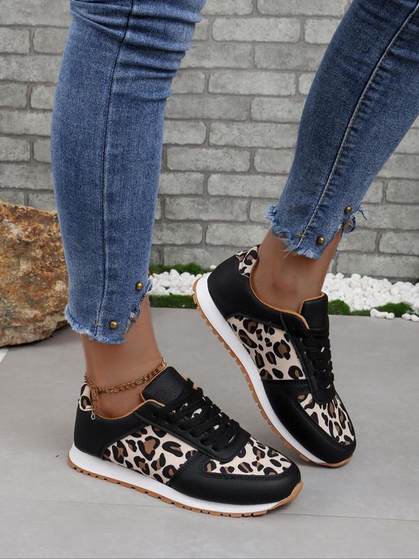 Fashion Leopard Pattern Lace Up Low Top Sneakers, Casual Comfortable Sports Running Shoes, Retro All-match Round Toe Shoes for Daily Back To School Wear, Women's Casual Sneakers for Walking Fall Shoes