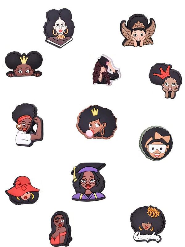 Cute Cartoon Black Girl Shoe Charm (20pcs), PVC Novelty Shoe Decoration for Women & Girls, Fashionable Shoes Decorations for Clogs, Sandals, Sneakers, Shoes Accessories for Daily Use