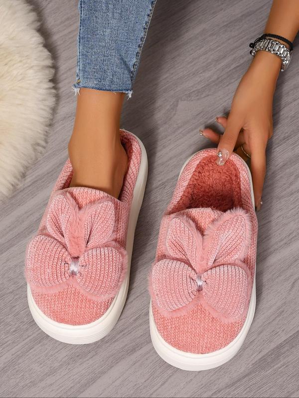 Women's Cute Bowknot & Rabbit Ear Design Plush Slippers, Casual Soft Comfortable Home Slippers, Warm Slippers for Indoor & Outdoor Use for All Seasons