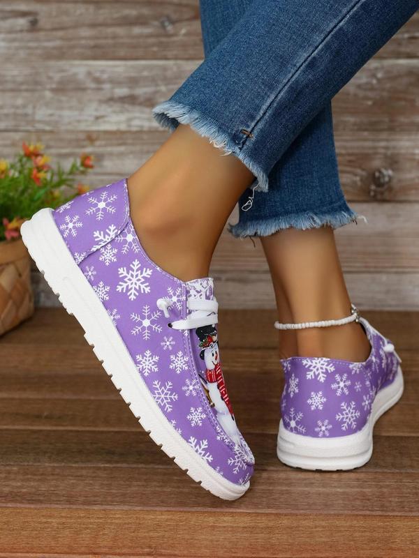 Women's Christmas Snowman Print Lace Up Low Top Sneakers, Casual Comfortable Sports Shoes, Female All-match Round Toe Shoes for Daily Wear