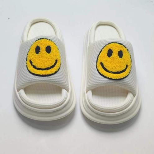 Cozy Smile Fuzzy Slippers - Soft Fabric Upper, Non-Slip TPR Sole, Slip-On Design, Warm and Plush for Winter, Casual Smile Pattern, FabricInsole, Positioning Printing, All-Season Wear