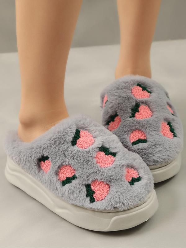 Women's Cute Cartoon Strawberry Pattern Plush Slippers, Casual Soft Comfortable Home Slippers, Non-slip Thick Sole House Slippers, Warm Slippers for Indoor & Outdoor Use for Fall & Winter