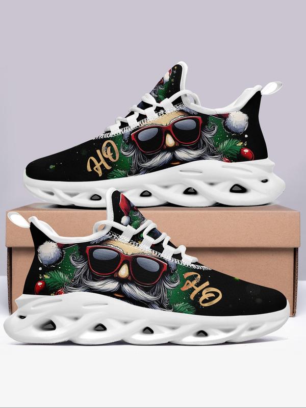 Men's Christmas Themed Lace Up Front Sneakers, Casual Comfortable Sports Running Shoes, Male All-match Round Toe Chunky Sneakers for Daily Life