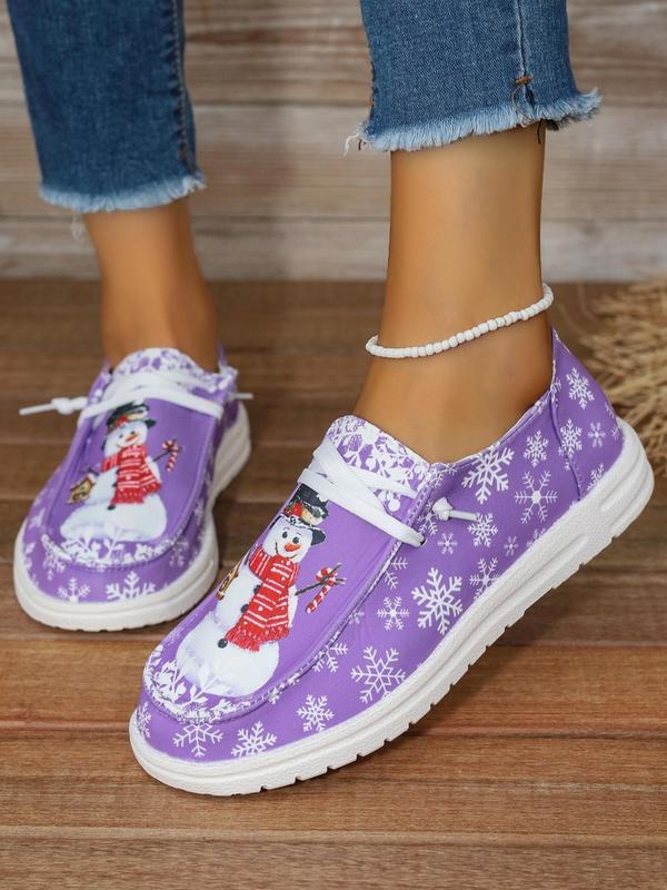 Women's Christmas Snowman Print Lace Up Low Top Sneakers, Casual Comfortable Sports Shoes, Female All-match Round Toe Shoes for Daily Wear