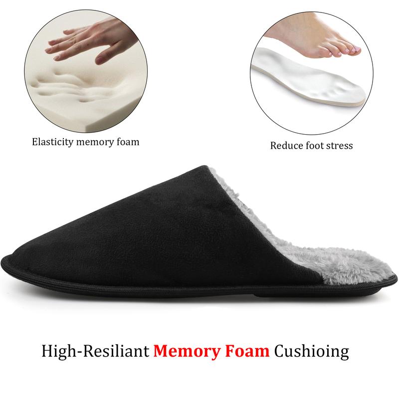 riemot Men's Furry Warm Slippers, Memory Foam Slippers Comfortable Closed Toe House Slippers Shoes Anti Slip Bedroom Sandals Lightweight Winter Indoor Slippers