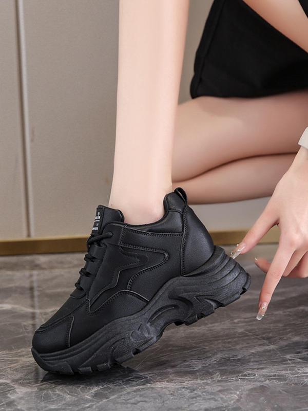 Women's Fashionable Lace Up Low Top Platform Sneakers, Casual Comfortable Breathable Sports Shoes, Female All-match Chunky Shoes for Daily Wear