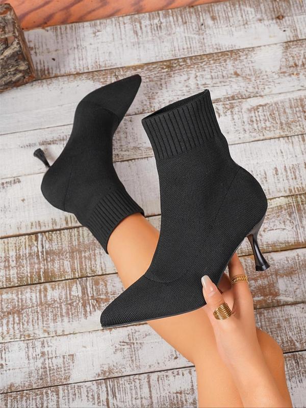 Women's Solid Color Stiletto Heeled Sock Boots, Elegant Fashionable Pointed Toe Ankle Boots for Party, Daily Clothing Decor for Women & Girls